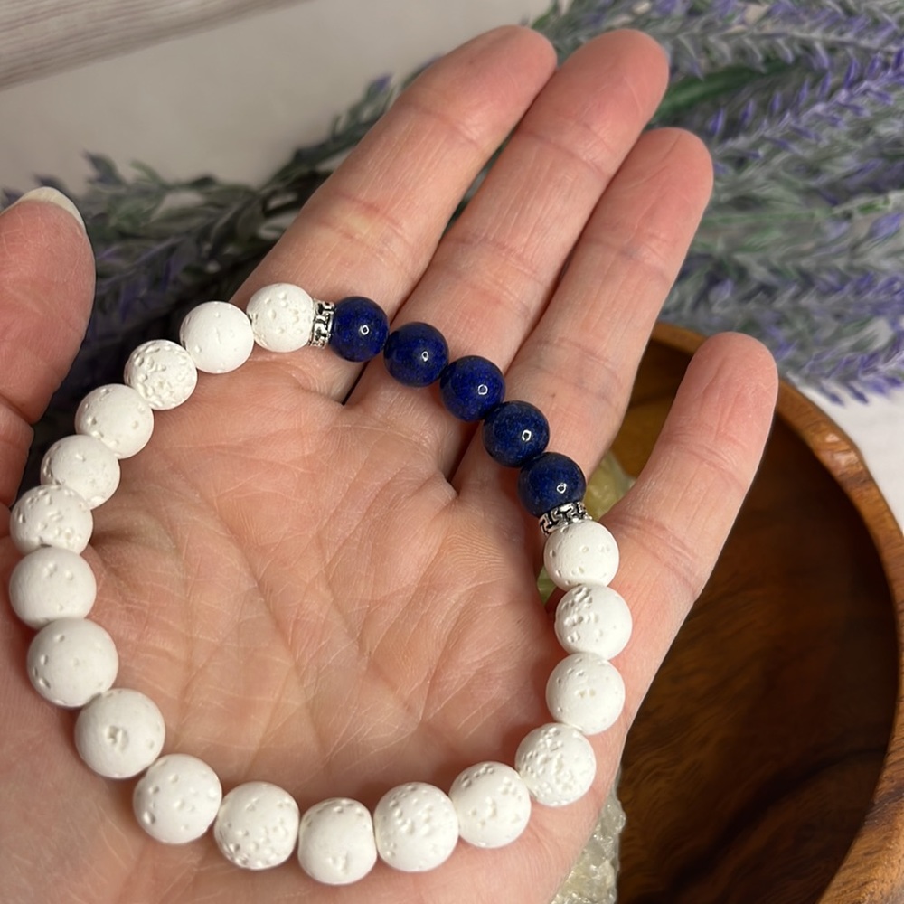 NEW Blue Lapis Essential Oil Diffuser Bracelet White Natural Lava stone
